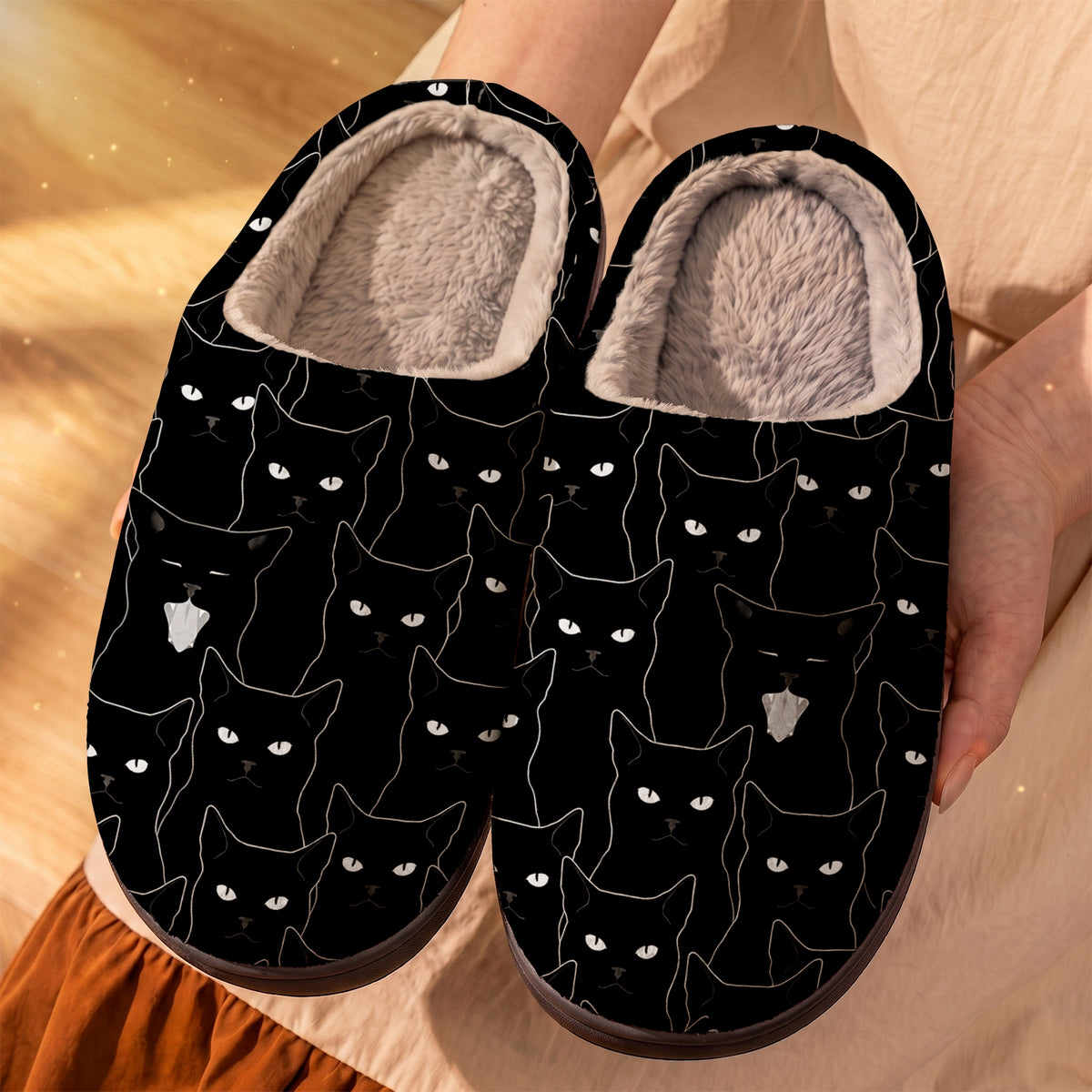 Cat Fleece Lined Slippers Mysterious Black Cat