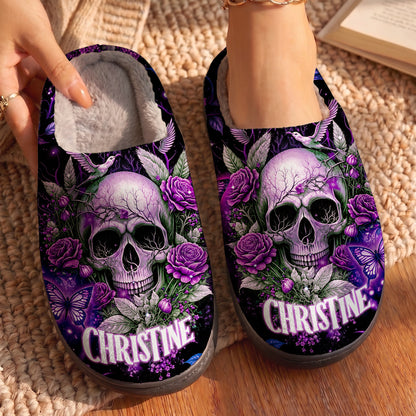 Gothic Fleece Lined Slippers Personalized Mystic Purple Skull
