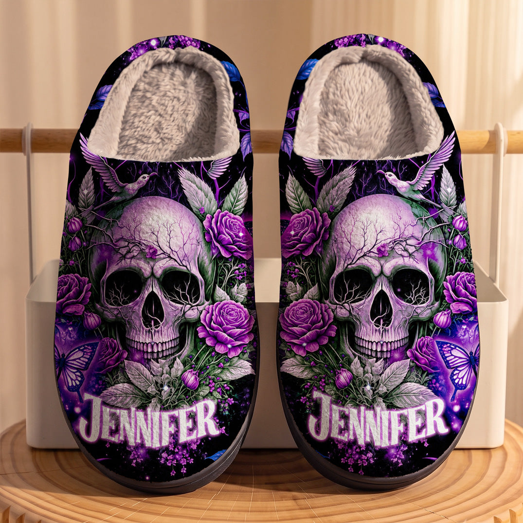 Gothic Fleece Lined Slippers Personalized Mystic Purple Skull