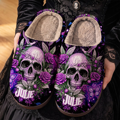 Gothic Fleece Lined Slippers Personalized Mystic Purple Skull
