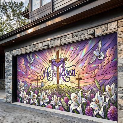 Christian Easter Garage Door Banner Decoration - New Beginnings Stained Glass Inspired
