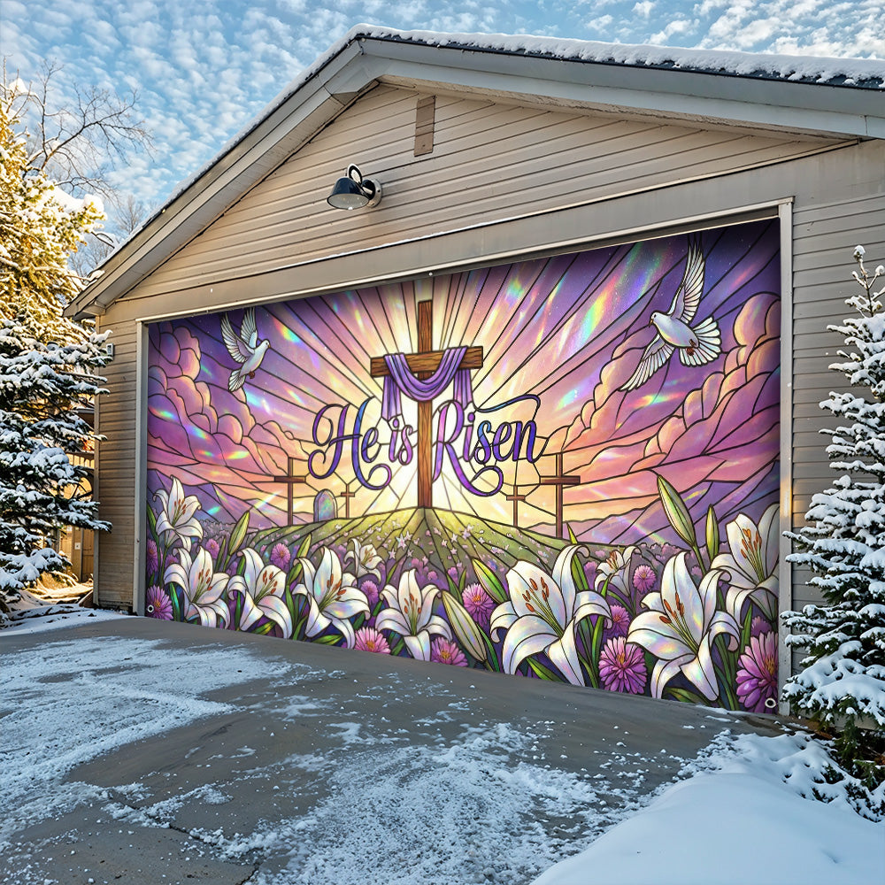 Christian Easter Garage Door Banner Decoration - New Beginnings Stained Glass Inspired