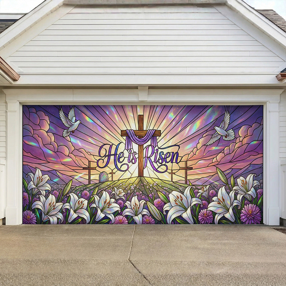 Christian Easter Garage Door Banner Decoration - New Beginnings Stained Glass Inspired