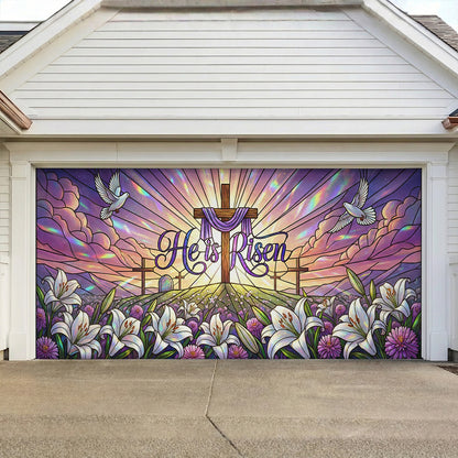 Christian Easter Garage Door Banner Decoration - New Beginnings Stained Glass Inspired