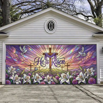 Christian Easter Garage Door Banner Decoration - New Beginnings Stained Glass Inspired