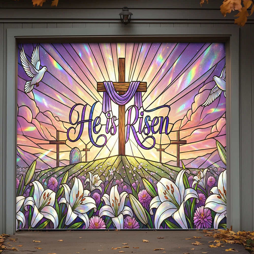 Christian Easter Garage Door Banner Decoration - New Beginnings Stained Glass Inspired