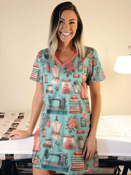 Sewing Lover V-neck Nightshirt Nostalgic Notions
