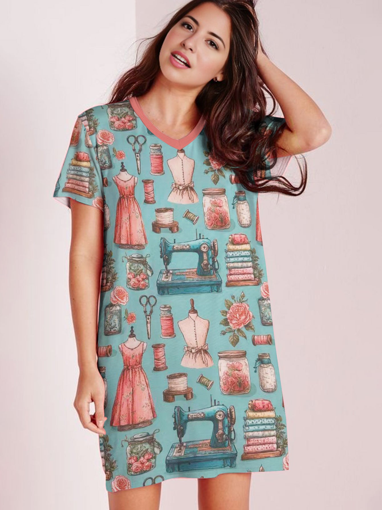 Sewing Lover V-neck Nightshirt Nostalgic Notions