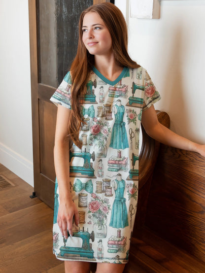 Sewing Lover V-neck Nightshirt Nostalgic Notions