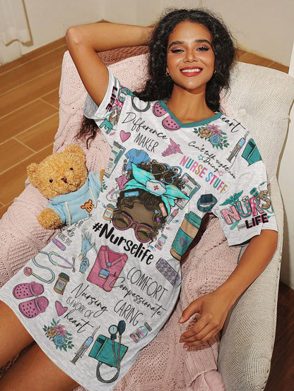 Nurse V-neck Nightshirt Personalized Nurse Life