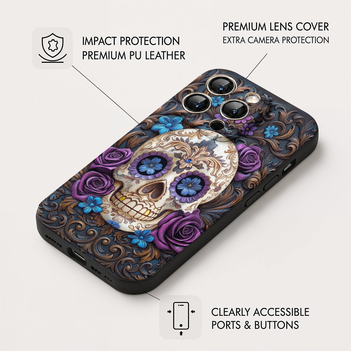Gothic Leather Phone Case Obsidian Rose
