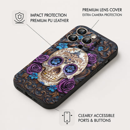 Gothic Leather Phone Case Obsidian Rose
