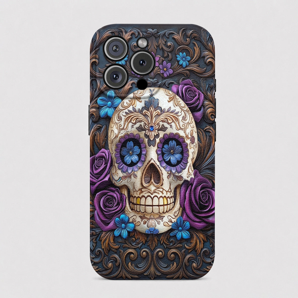 Gothic Leather Phone Case Obsidian Rose