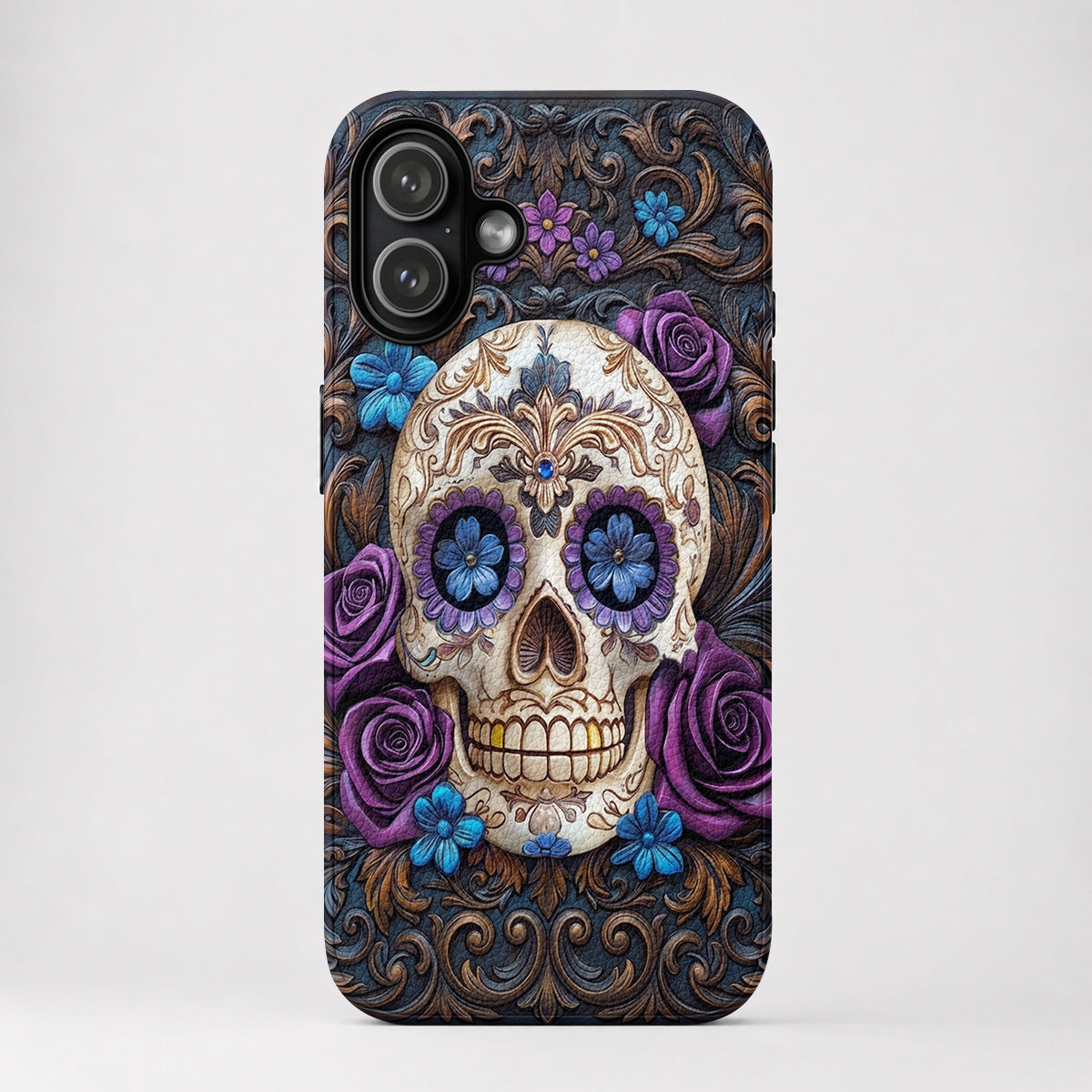 Gothic Leather Phone Case Obsidian Rose