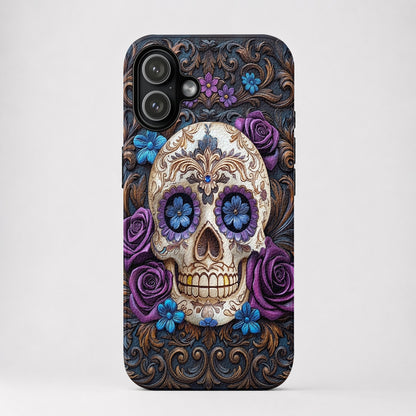Gothic Leather Phone Case Obsidian Rose