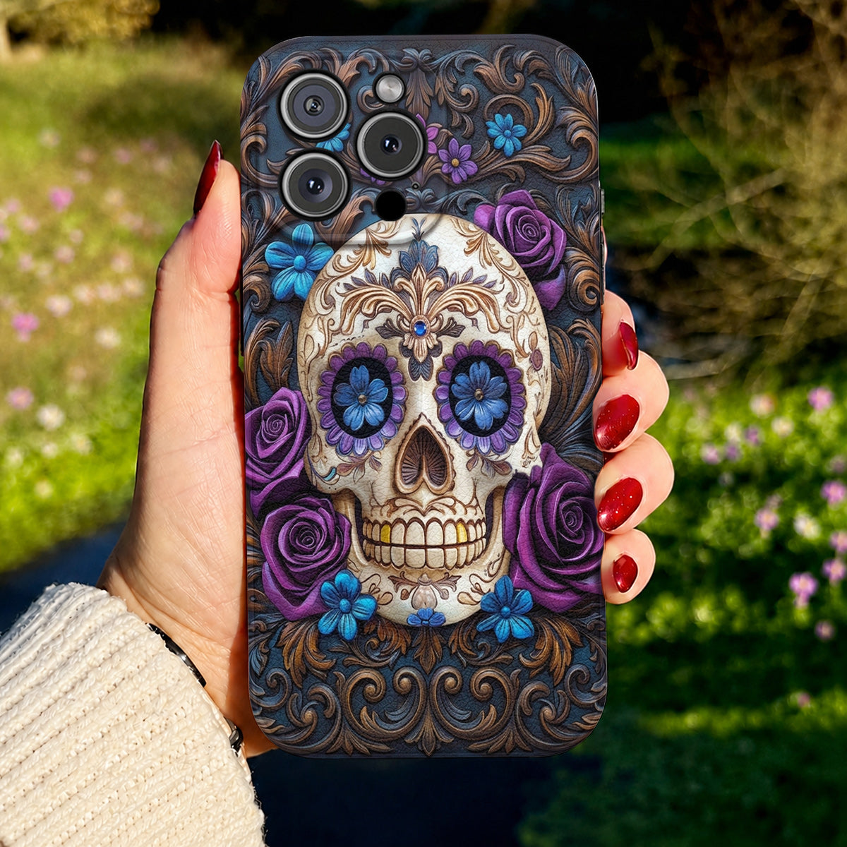 Gothic Leather Phone Case Obsidian Rose