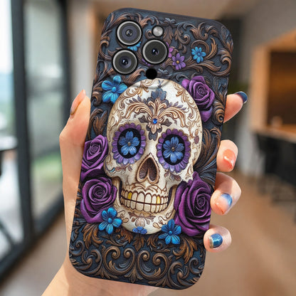 Gothic Leather Phone Case Obsidian Rose