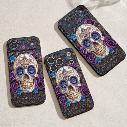 Gothic Leather Phone Case Obsidian Rose