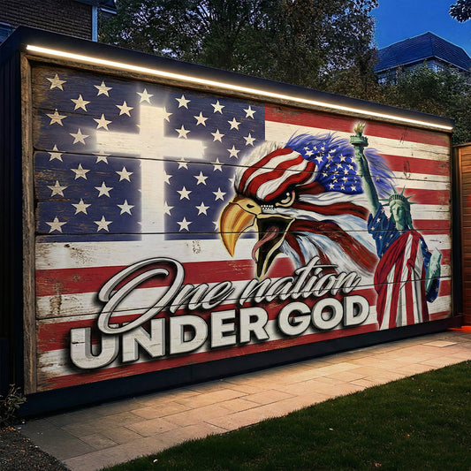 Christian Patriotic Garage Door Banner Decoration One Nation Under God