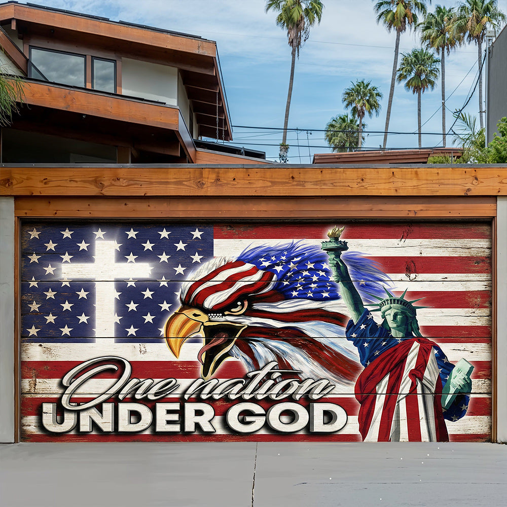 Christian Patriotic Garage Door Banner Decoration One Nation Under God