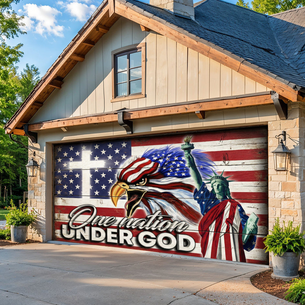 Christian Patriotic Garage Door Banner Decoration One Nation Under God