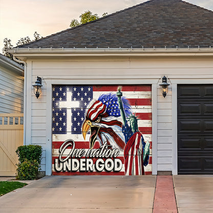Christian Patriotic Garage Door Banner Decoration One Nation Under God