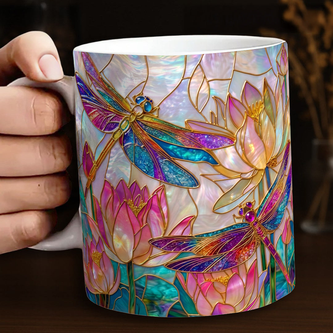 Dragonfly Ceramic Mug 2D Print Over The Lotus