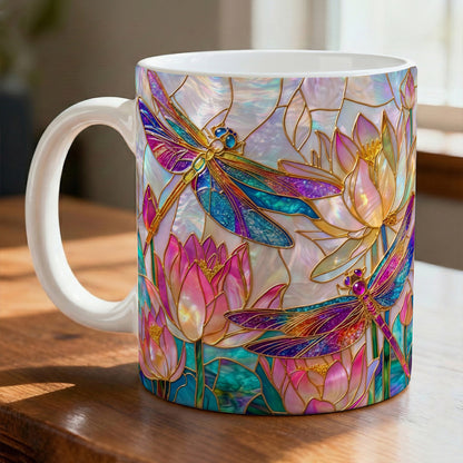 Dragonfly Ceramic Mug 2D Print Over The Lotus