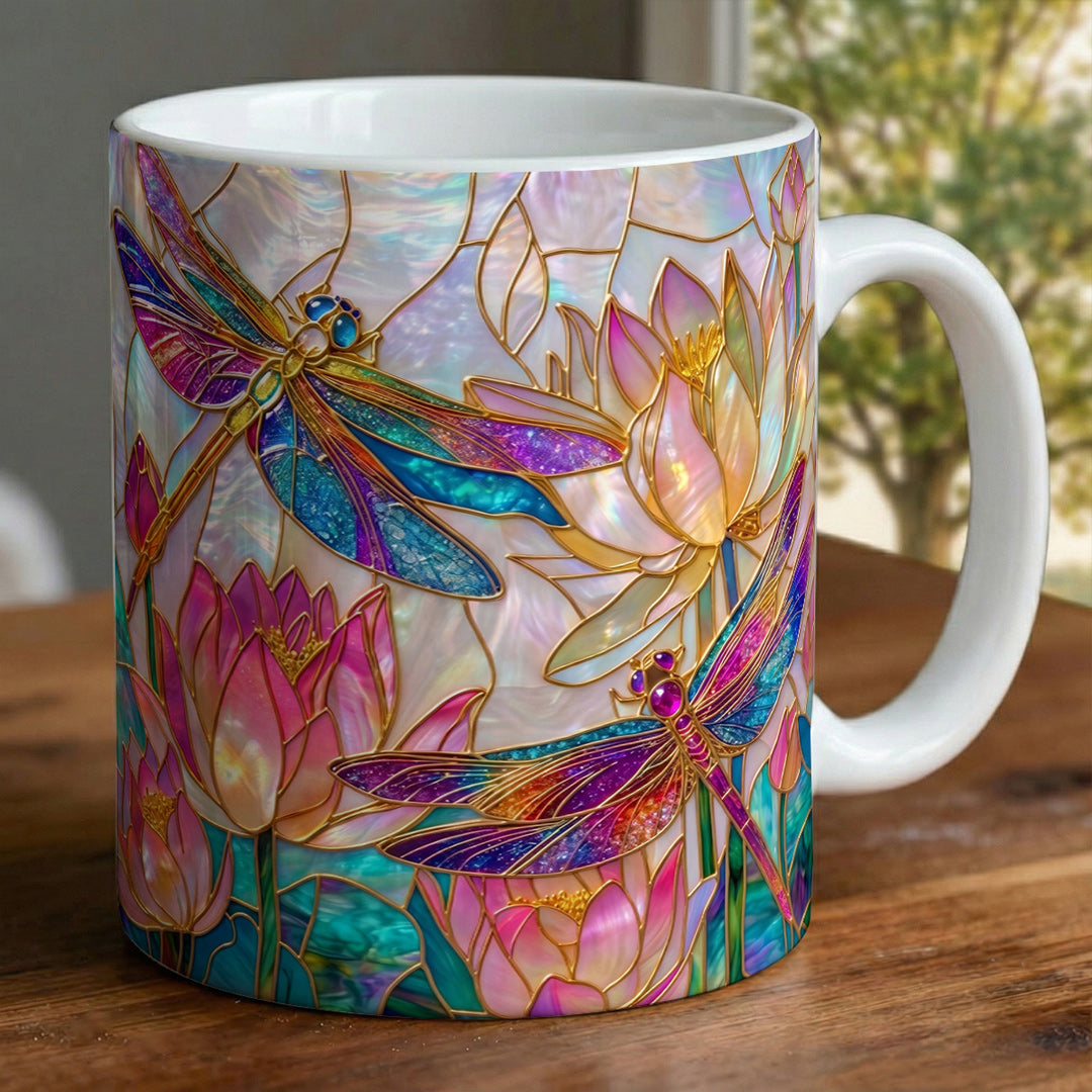 Dragonfly Ceramic Mug 2D Print Over The Lotus