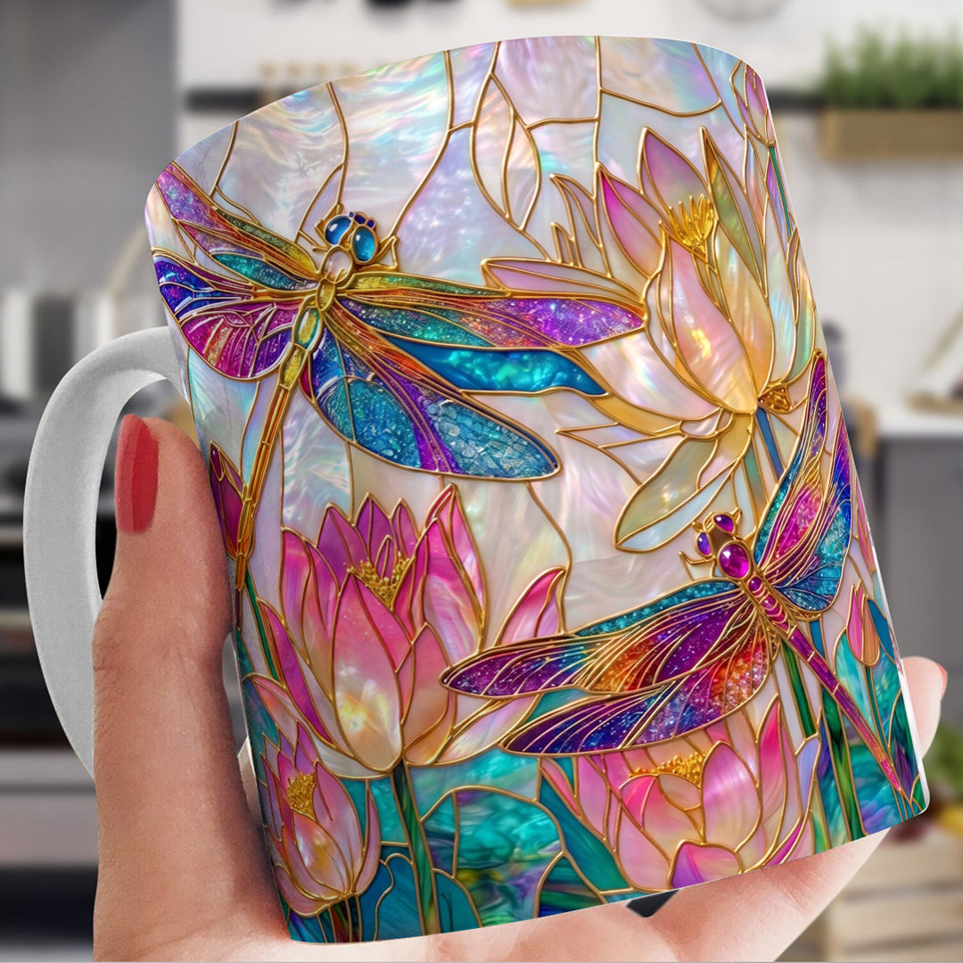 Dragonfly Ceramic Mug 2D Print Over The Lotus