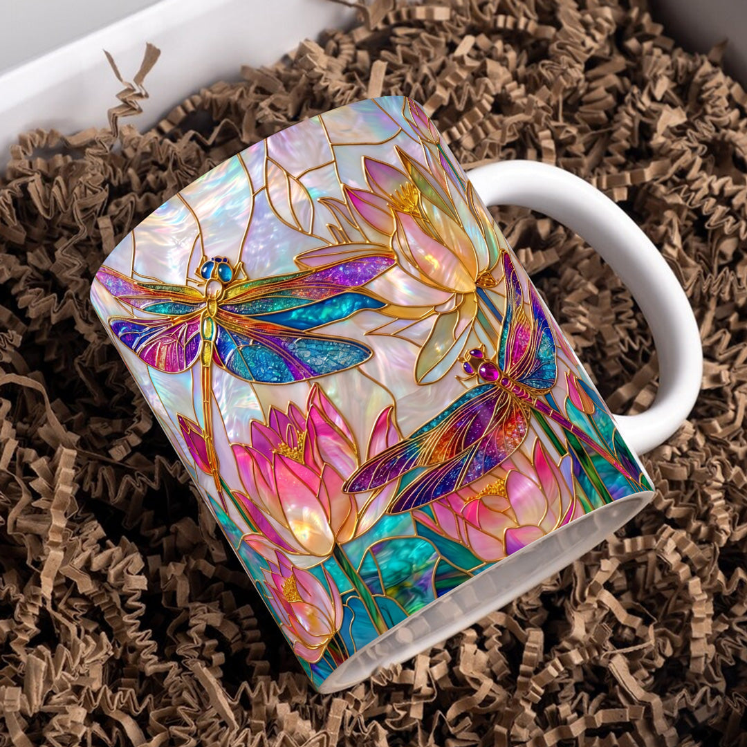 Dragonfly Ceramic Mug 2D Print Over The Lotus