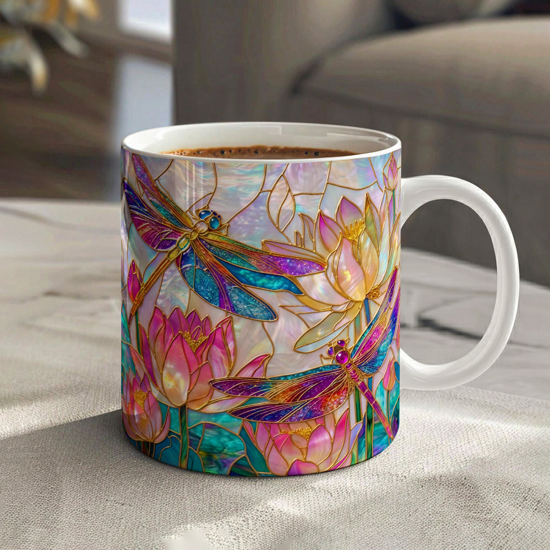 Dragonfly Ceramic Mug 2D Print Over The Lotus