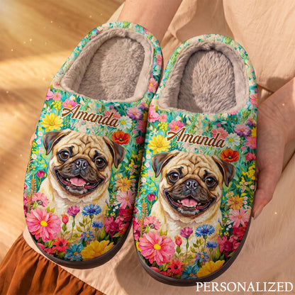 Personalized Colorful Pug Fleece Lined Slippers
