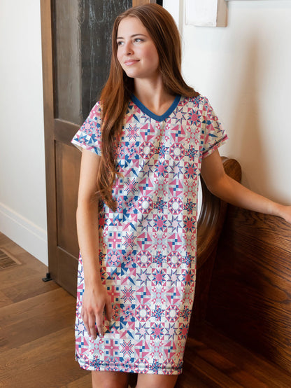 Sewing Lover V-neck Nightshirt Patchwork Dreams