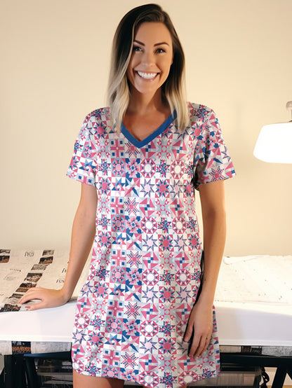 Sewing Lover V-neck Nightshirt Patchwork Dreams