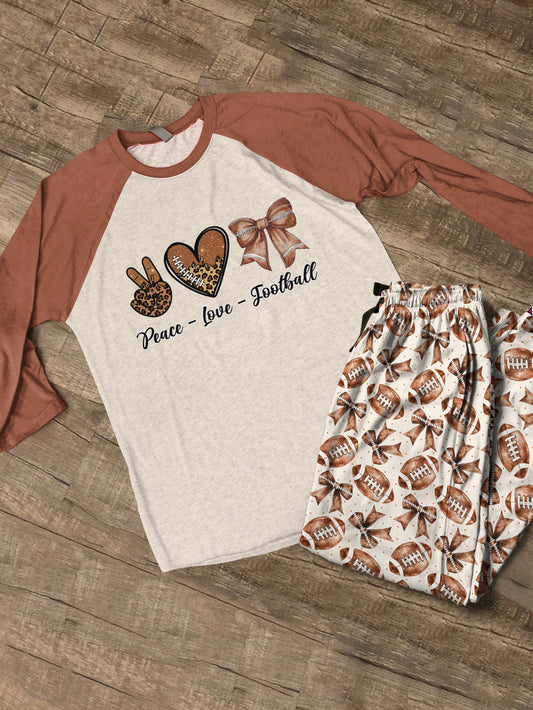 Football Raglan Lounge Pajamas Peace Love Football