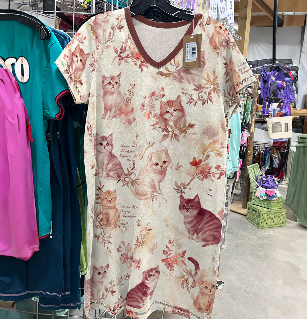 Cat Lover V-neck Nightshirt Petals And Whiskers
