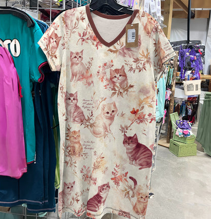 Cat Lover V-neck Nightshirt Petals And Whiskers