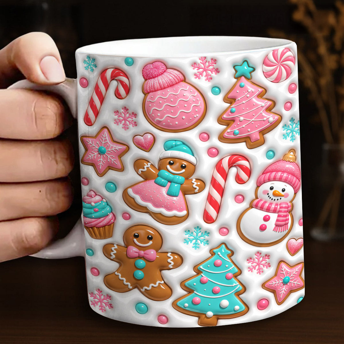 Christmas Ceramic Accent Mug Pink Candy Wonderland