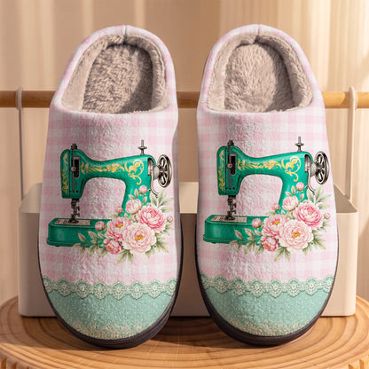 Sewing Lover PB Fleece Lined Slippers Pink Floral Sewing