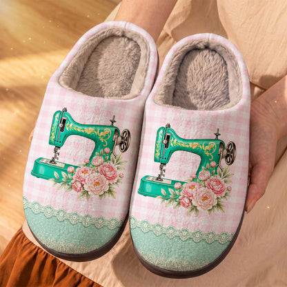 Sewing Lover PB Fleece Lined Slippers Pink Floral Sewing