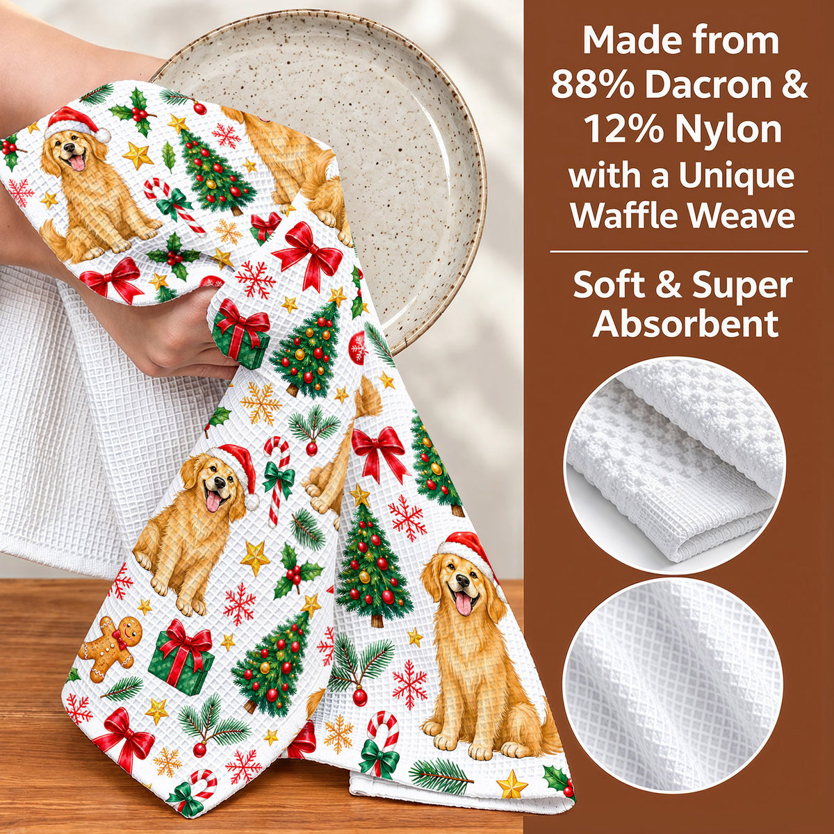 Dog Lover Kitchen Towel Playful Christmas Golden Retriever