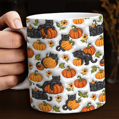 Cat Lover Ceramic Mug Playful Pumpkin Paws