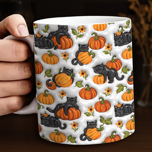 Cat Lover Ceramic Mug Playful Pumpkin Paws