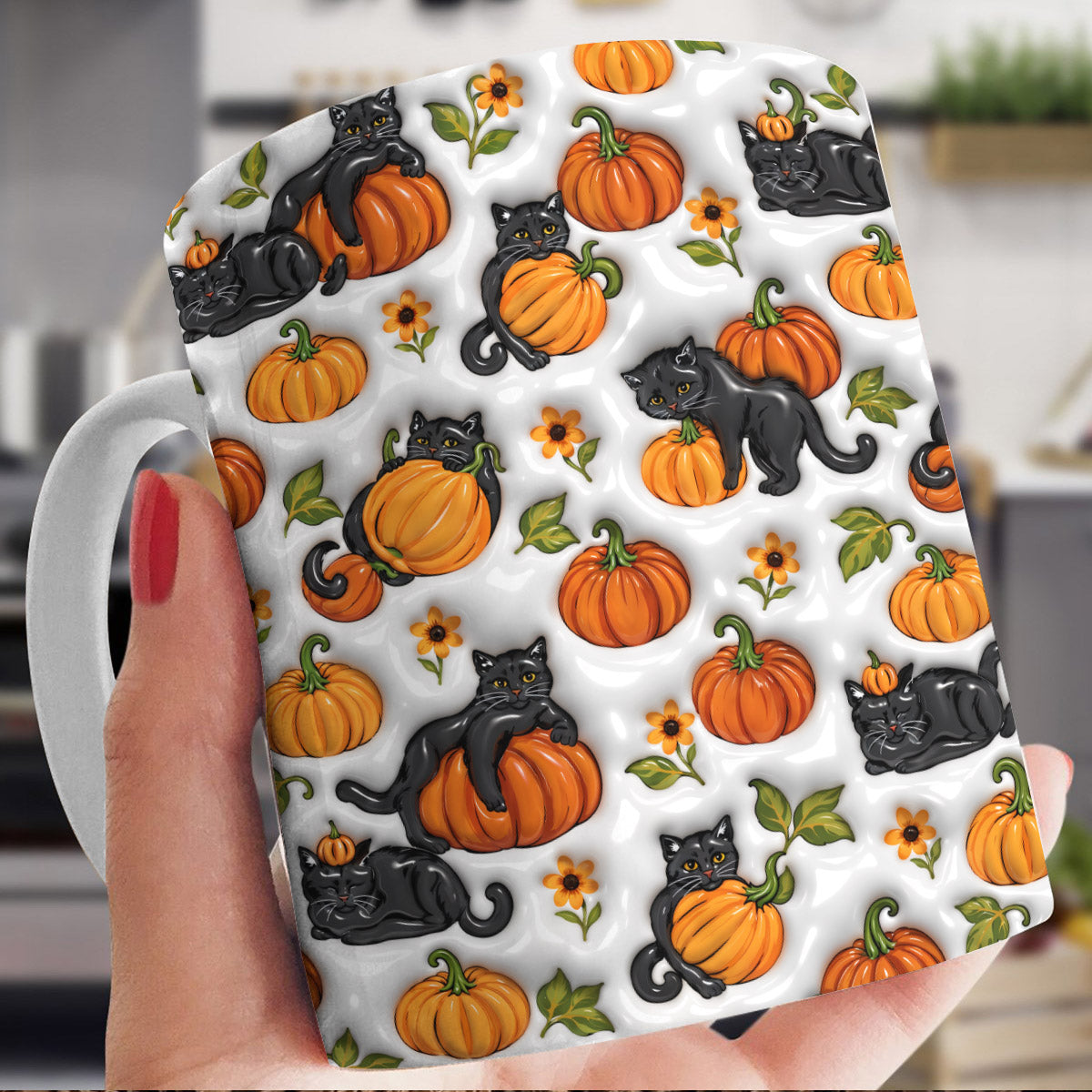Cat Lover Ceramic Mug Playful Pumpkin Paws