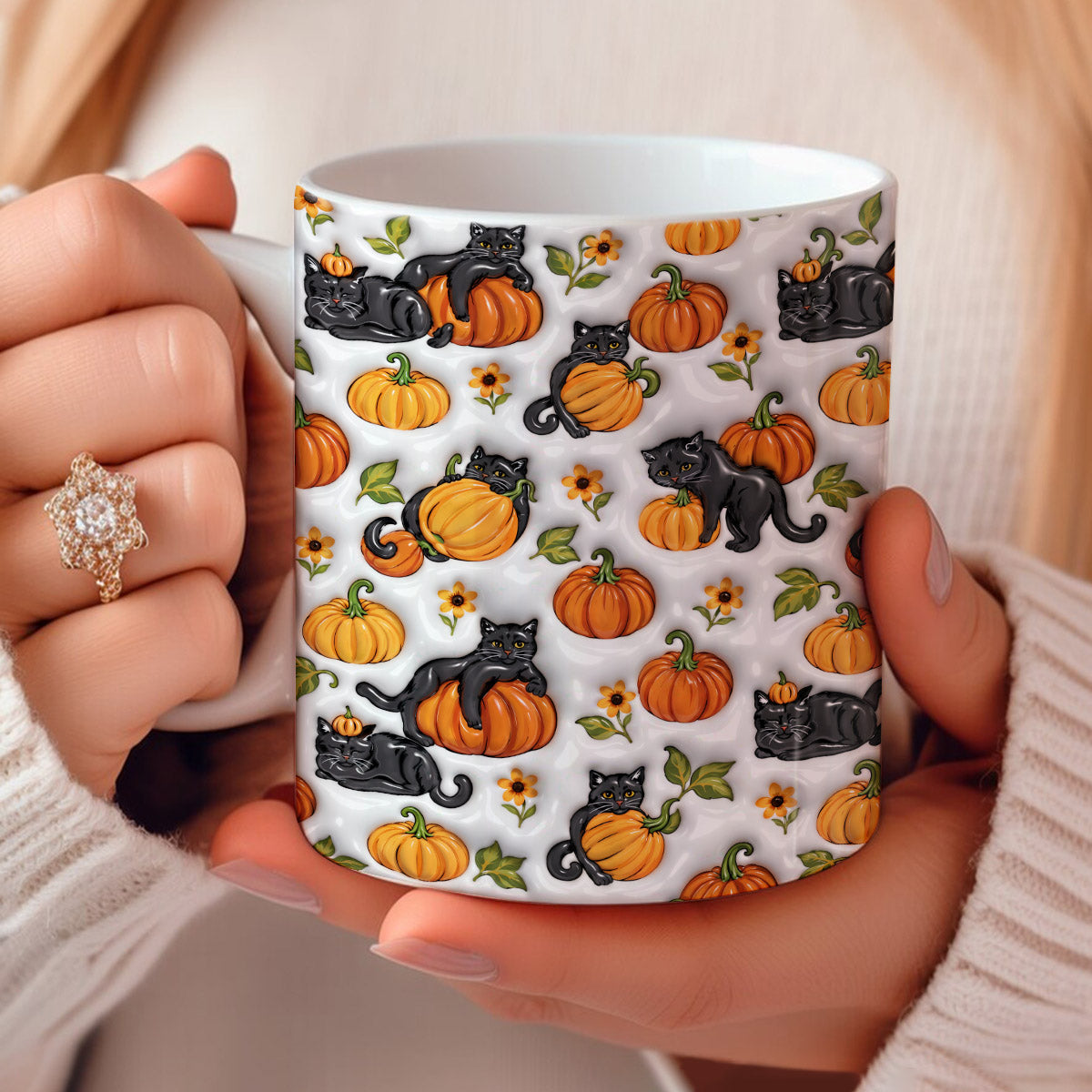 Cat Lover Ceramic Mug Playful Pumpkin Paws
