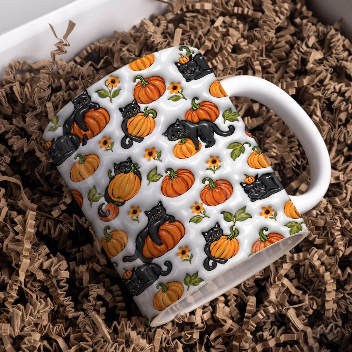 Cat Lover Ceramic Mug Playful Pumpkin Paws
