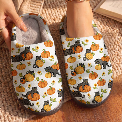 Cat Lover Fleece Lined Slippers Playful Pumpkin