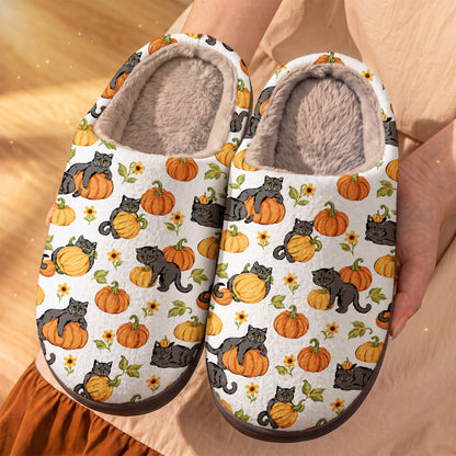 Cat Lover Fleece Lined Slippers Playful Pumpkin