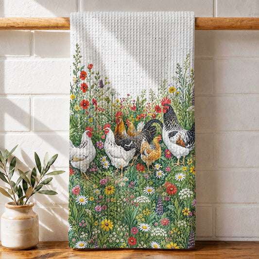 Chicken Lover Kitchen Towel Poetic Floral Chicken Garden